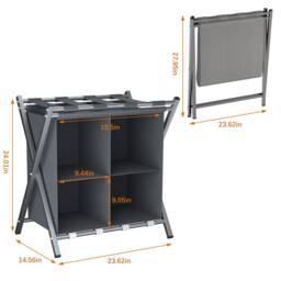Huhote 2-Tier Metal Luggage Rack with Storage Shelf Suitcase stand Home in Grey - thumbnail 7