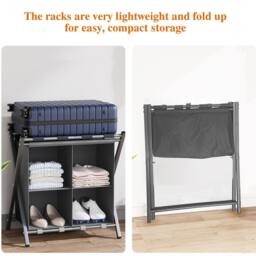 Huhote 2-Tier Metal Luggage Rack with Storage Shelf Suitcase stand Home in Grey - thumbnail 4