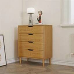 EONLION Oak Chest of 4 Drawers Bedroom Storage Bedside Table in Light Oak - thumbnail 1