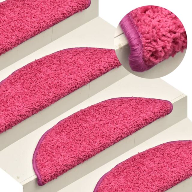 Berkfield Home Carpet Stair Treads 15 pcs Pink 56x17x3 cm - Size: Medium - image 1