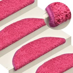 Berkfield Home Carpet Stair Treads 15 pcs Pink 56x17x3 cm - Size: Medium - thumbnail 1