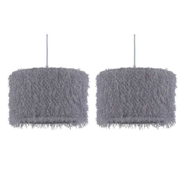First Choice Lighting Set of 2 Rogers - Grey Shaggy 30cm Easy Fit Pendant Shades - image 1