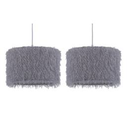 First Choice Lighting Set of 2 Rogers - Grey Shaggy 30cm Easy Fit Pendant Shades - thumbnail 1