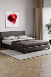 Home Discount Vida Designs Lisbon King Size Faux Leather Bed Frame UKFR Fabric in Brown - thumbnail 1