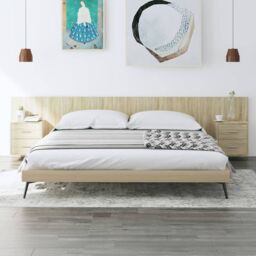 Berkfield Home Bed Headboard with Cabinets Sonoma Oak Engineered Wood in Brown - thumbnail 1