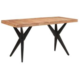 Berkfield Home Dining Table Black 140x70x76 cm Solid Wood Acacia - Size: 140 x 70 x 76 cm - thumbnail 1
