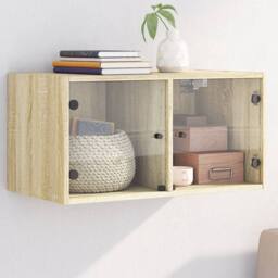 Berkfield Home Wall Cabinet with Glass Doors Sonoma Oak 68.5x37x35 cm in Brown - thumbnail 2