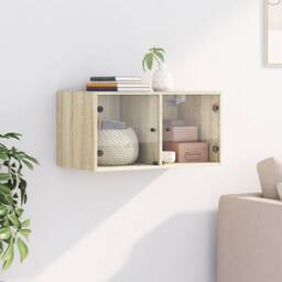 Berkfield Home Wall Cabinet with Glass Doors Sonoma Oak 68.5x37x35 cm in Brown - thumbnail 3