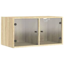 Berkfield Home Wall Cabinet with Glass Doors Sonoma Oak 68.5x37x35 cm in Brown - thumbnail 1