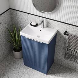 Balterley Tixall Fluted 2 Door Vanity Basin Unit, Satin Blue, 500mm in Blue - thumbnail 3