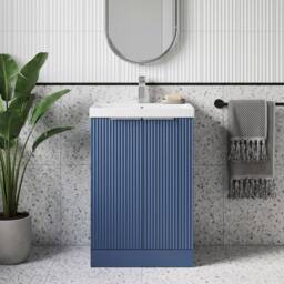 Balterley Tixall Fluted 2 Door Vanity Basin Unit, Satin Blue, 500mm in Blue - thumbnail 6