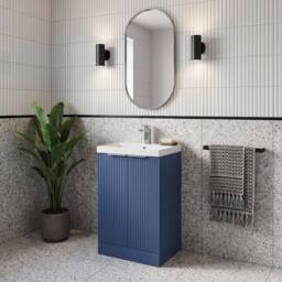 Balterley Tixall Fluted 2 Door Vanity Basin Unit, Satin Blue, 500mm in Blue - thumbnail 4