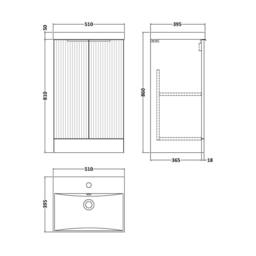 Balterley Tixall Fluted 2 Door Vanity Basin Unit, Satin Blue, 500mm in Blue - thumbnail 5