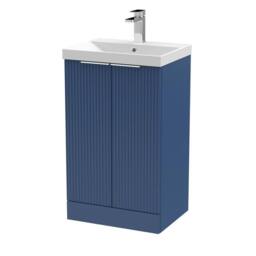 Balterley Tixall Fluted 2 Door Vanity Basin Unit, Satin Blue, 500mm in Blue - thumbnail 1