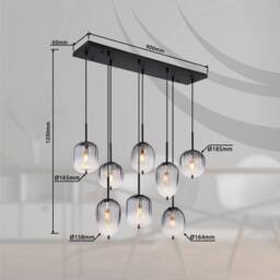 Netlighting Attila Cluster Pendant Matt Black Smoke Glass Shade 8x E14 - thumbnail 6