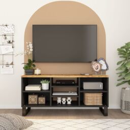 Berkfield Home TV Cabinet 100x33x46 cm Solid Wood Mango&Engineered Wood in Brown - Size: 100 x 33 x 46 cm - thumbnail 1