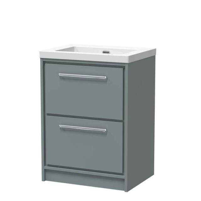 Balterley Modern Bathroom 2 Soft-Close Drawer Floor Fireclay Basin, Grey, 600mm in Grey - image 1