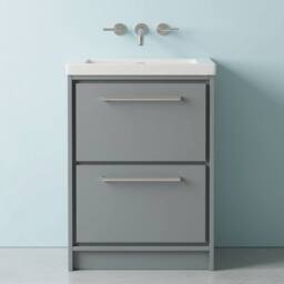 Balterley Modern Bathroom 2 Soft-Close Drawer Floor Fireclay Basin, Grey, 600mm in Grey - thumbnail 3