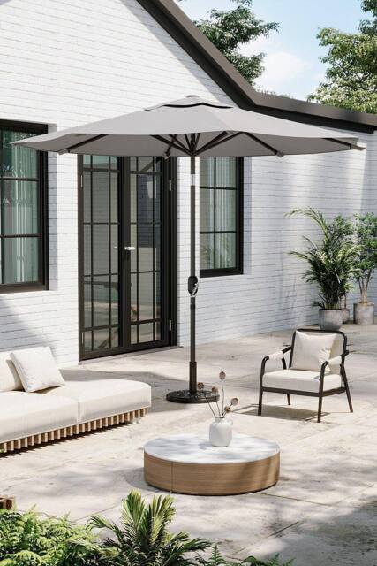 Garden Sanctuary Patio Umbrella 3M Rotating Garden Parasol with Floral-Pattern Base in Light Grey - image 1