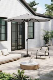 Garden Sanctuary Patio Umbrella 3M Rotating Garden Parasol with Floral-Pattern Base in Light Grey - thumbnail 1