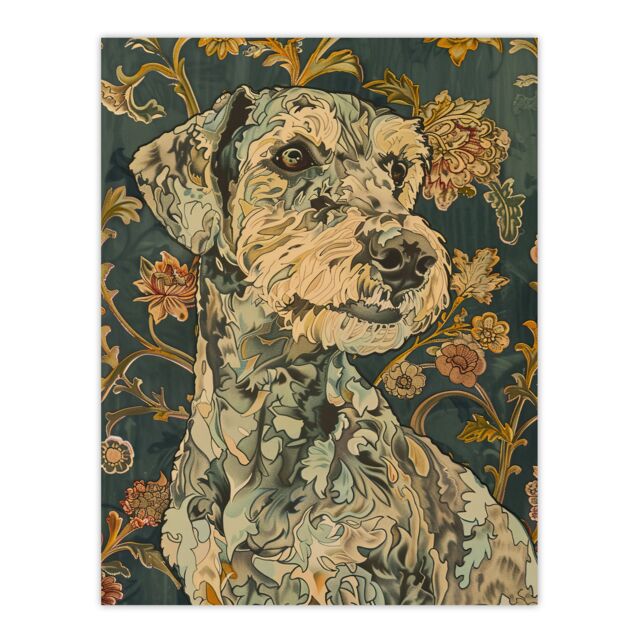 "Artery8 Abstract Portrait Dog in Flowers Painting Animal Wall Art Print in Green - Size: W12"" x H16""" - image 1