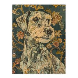"Artery8 Abstract Portrait Dog in Flowers Painting Animal Wall Art Print in Green - Size: W12"" x H16""" - thumbnail 1