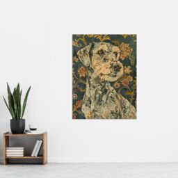 "Artery8 Abstract Portrait Dog in Flowers Painting Animal Wall Art Print in Green - Size: W12"" x H16""" - thumbnail 4