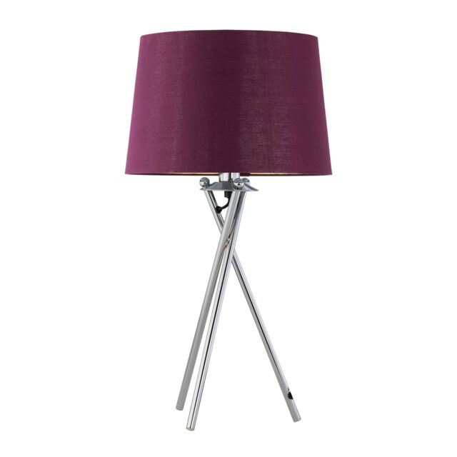 First Choice Lighting Tripod - Chrome Lamp with Burgundy & Gold Fabric Shade in Silver - image 1