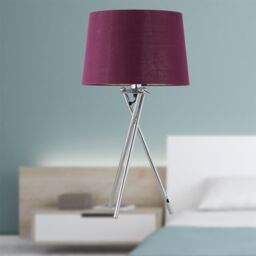 First Choice Lighting Tripod - Chrome Lamp with Burgundy & Gold Fabric Shade in Silver - thumbnail 3