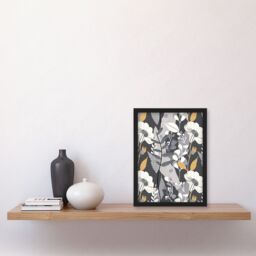 "Artery8 Grey Orange Wildflower Design Floral Pattern Framed Art Print - Size: W12"" x H16""" - thumbnail 4