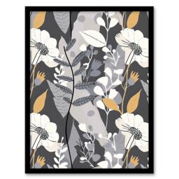 "Artery8 Grey Orange Wildflower Design Floral Pattern Framed Art Print - Size: W12"" x H16""" - thumbnail 1