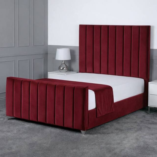 Living Comfort Bedz Empress Plush Velvet Upholstered Bed Slatted Base - 48Inch Headboard in Maroon - Size: Single - image 1