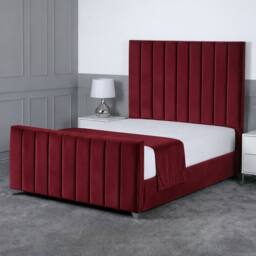 Living Comfort Bedz Empress Plush Velvet Upholstered Bed Slatted Base - 48Inch Headboard in Maroon - Size: Single - thumbnail 1