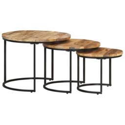 Berkfield Home Nesting Tables 3 pcs Rough Mango Wood in Brown - thumbnail 1