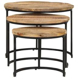 Berkfield Home Nesting Tables 3 pcs Rough Mango Wood in Brown - thumbnail 2