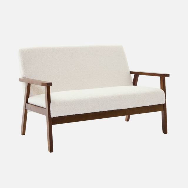 sweeek 2-seater Scandi-style Sofa In Boucle Light Walnut Stained Legs in Cream - image 1