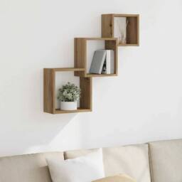 Berkfield Home Wall Cube Shelves Artisan Oak 68x15x68 cm Engineered Wood in Brown - Size: 68 x 15 x 68 cm - thumbnail 2