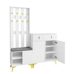 BTM Wardrobe set with shoe bench hooks drawers & cabinet doors in White - thumbnail 8