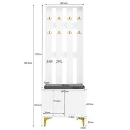 BTM Wardrobe set with shoe bench hooks drawers & cabinet doors in White - thumbnail 6