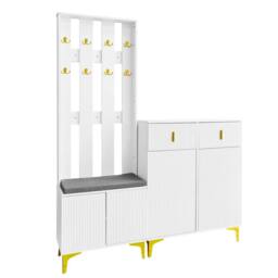 BTM Wardrobe set with shoe bench hooks drawers & cabinet doors in White - thumbnail 7