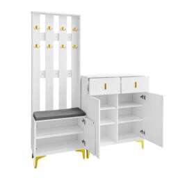 BTM Wardrobe set with shoe bench hooks drawers & cabinet doors in White - thumbnail 9