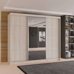 Sliding Wardrobes 4U Modern 3 Door Sliding Wardrobe-Bedroom cabinet 250cm x 217cm in Light Oak - Size: 250 cm x 217 cm