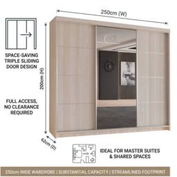 Sliding Wardrobes 4U Modern 3 Door Sliding Wardrobe-Bedroom cabinet 250cm x 217cm in Light Oak - Size: 250 cm x 217 cm - thumbnail 8