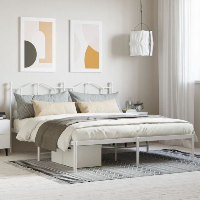 Berkfield Home Metal Bed Frame with Headboard White 183x213 cm - image 1