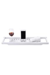 Living and Home Bamboo Bath Tray Bathtub Caddy for Bathroom Classic in White - thumbnail 3