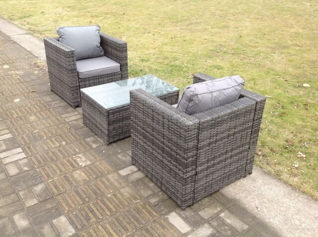 Fimous Rattan Garden Furniture Chairs Oblong Coffee Table Set in Dark Grey - image 1