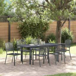 Berkfield Home Modern 7 Piece Garden Dining Set Anthracite Steel in Charcoal - thumbnail 2