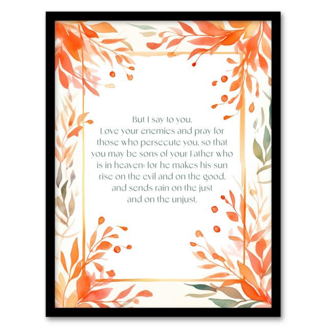 "Artery8 Wall Art Print Love Your Enemies Orange Sermon on the Mount Jesus Bible Framed Art - Size: W12"" x H16""" - image 1