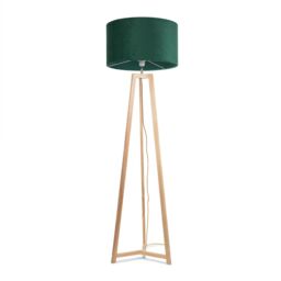 ValueLights Lottie Natural Wood Tripod Floor Lamp with Velvet Drum Shade in Green - thumbnail 2