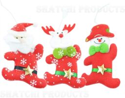 Shatchi 3pcs Set Handmade Christmas Tree Hanging Xmas Home Decor Stocking Fillers in Red - thumbnail 4